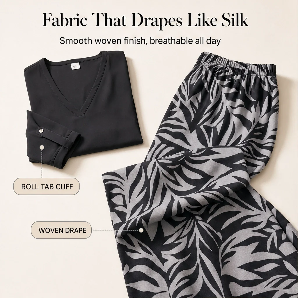 Marisola™ – Effortless V-Neck Blouse & Wide-Leg Palm-Print Pants Set + 50% OFF - Image 11