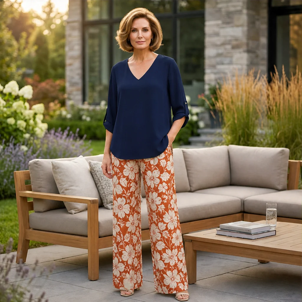 Marisola™ – Effortless V-Neck Blouse & Wide-Leg Palm-Print Pants Set + 50% OFF - Image 16