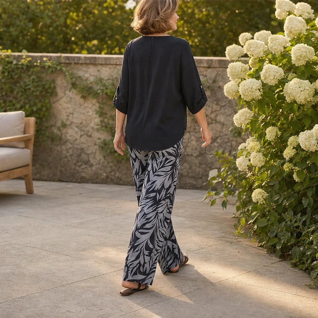 Marisola™ – Effortless V-Neck Blouse & Wide-Leg Palm-Print Pants Set + 50% OFF - Image 4