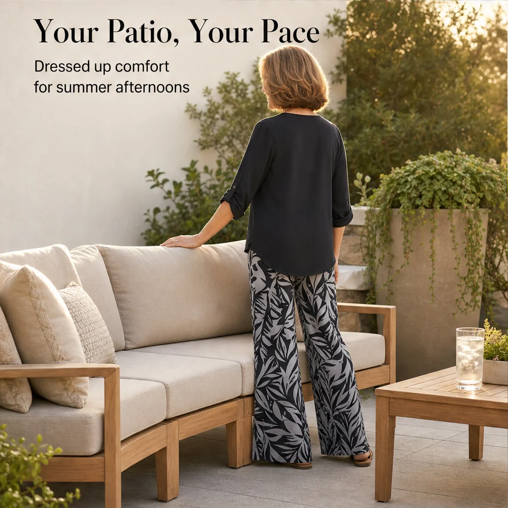 Marisola™ – Effortless V-Neck Blouse & Wide-Leg Palm-Print Pants Set + 50% OFF - Image 6