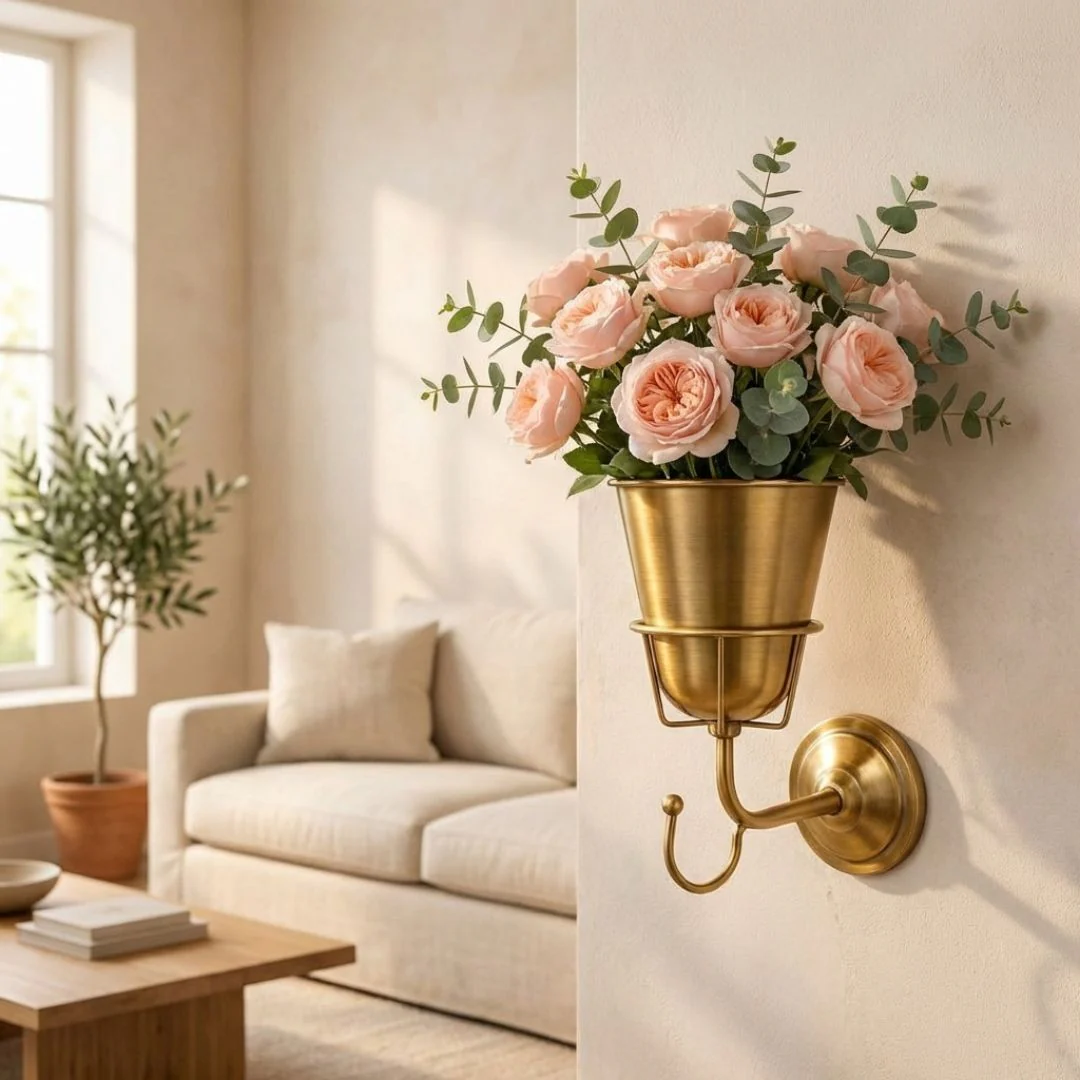 Patina™ – Vintage Brass Wall-Mounted Flower Vase with Hook + 50% OFF