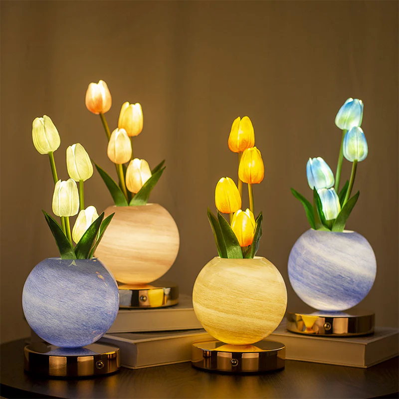 Petalune™ – Glass Globe Tulip Bouquet Night Light with Soft Warm Glow + 50% OFF