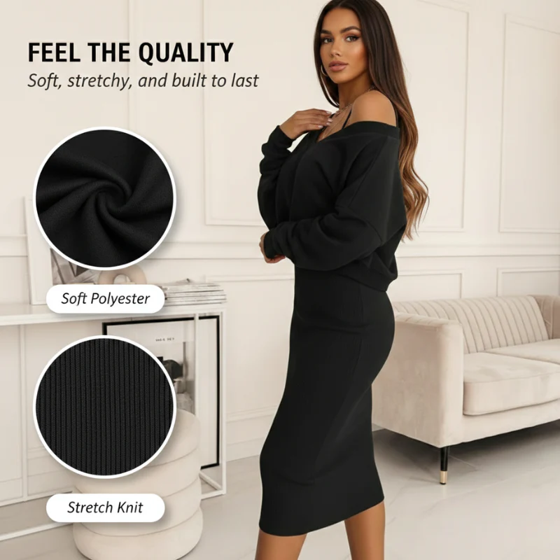 Plié™ – Layered V-Neck Pullover & Midi Dress 2-Piece Set + 50% OFF - Image 5
