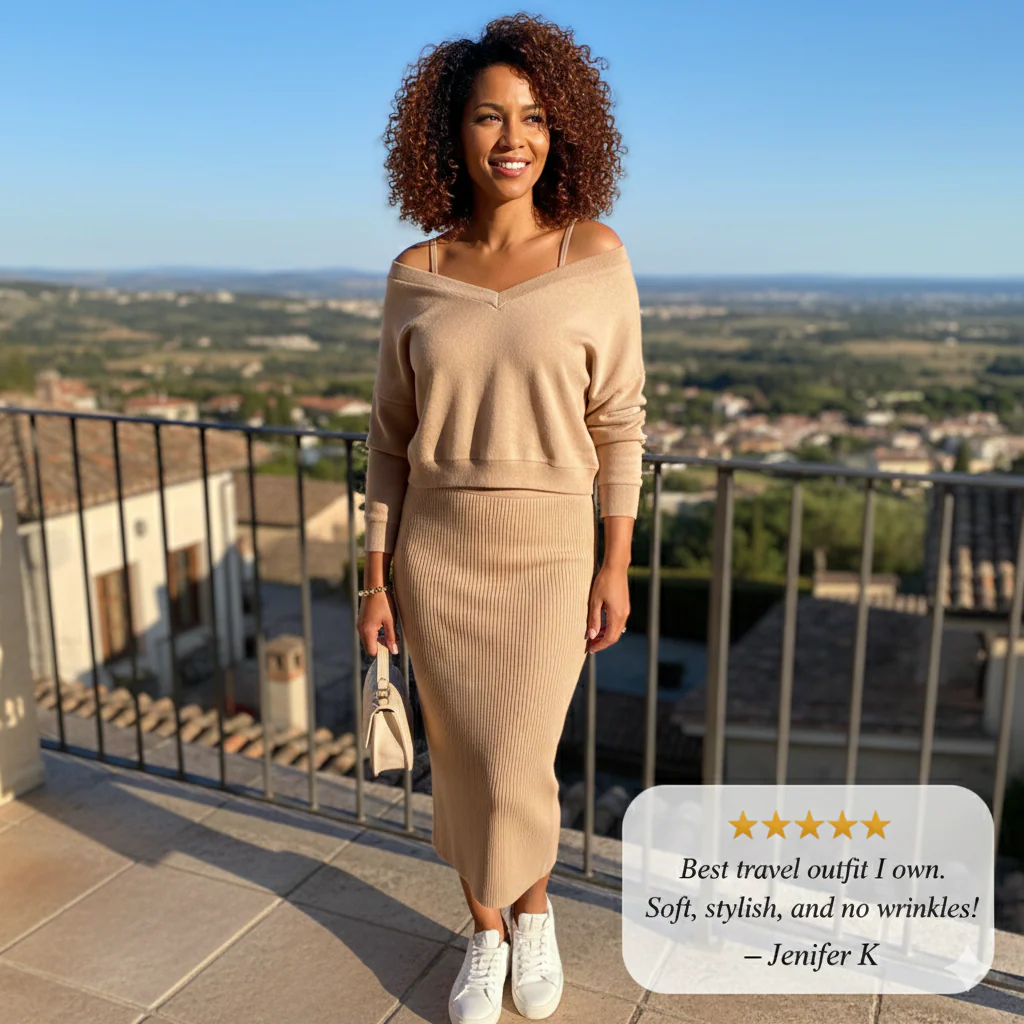 Plié™ – Layered V-Neck Pullover & Midi Dress 2-Piece Set + 50% OFF - Image 6