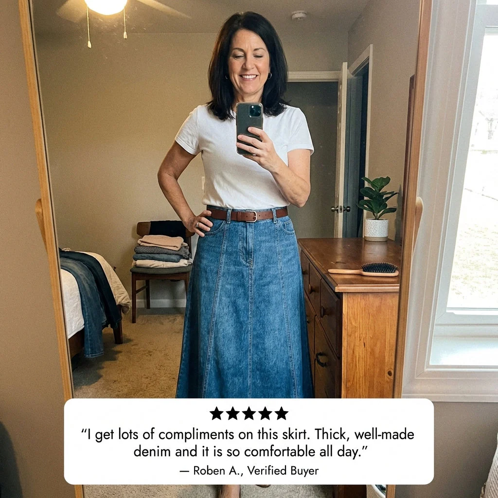 Selvedge™ – A-Line Flattering Denim Maxi Skirt | Lengthening Silhouette, Real Pockets, S–2XL + 50% OFF - Image 6