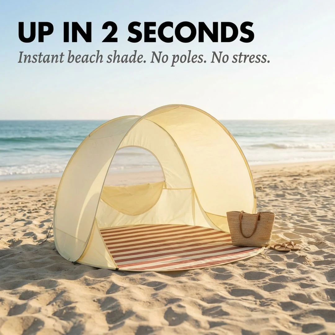 Shorecove™ – Pop-Up Beach Tent with UPF 50+ Sun Protection & 360° Airflow + 50% OFF