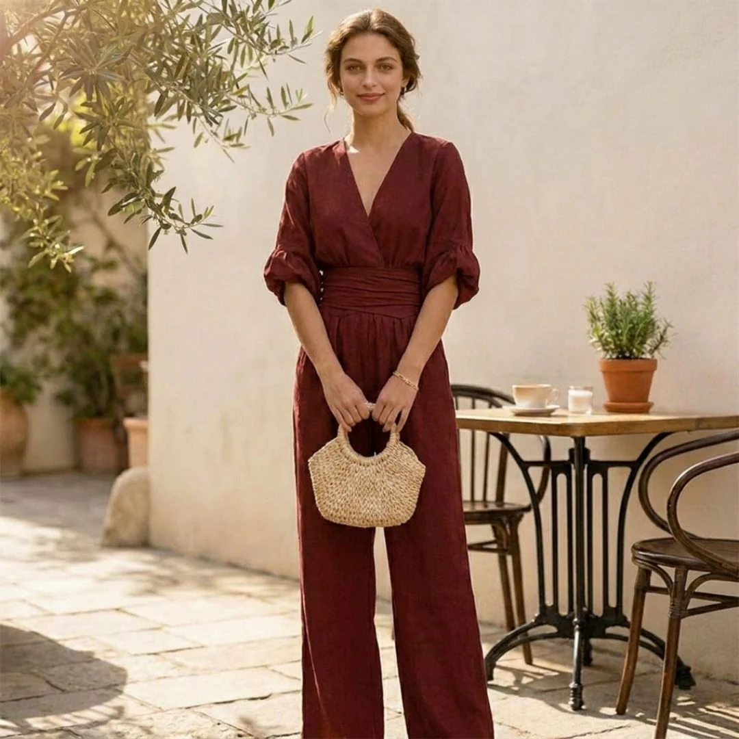 Solelle™ – Elegant V-Neck Wide-Leg Jumpsuit + 50% OFF