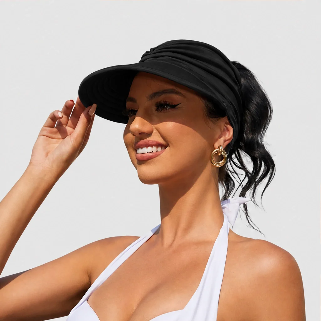 Solene™ – UPF 50+ Wide-Brim Scarf-Wrap Ponytail Sun Visor + 50% OFF - Image 11