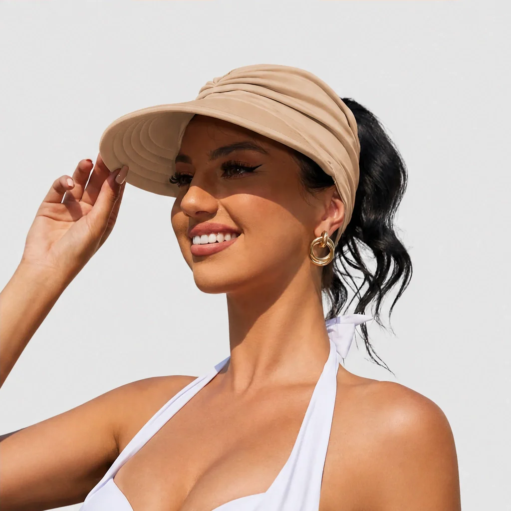 Solene™ – UPF 50+ Wide-Brim Scarf-Wrap Ponytail Sun Visor + 50% OFF - Image 12