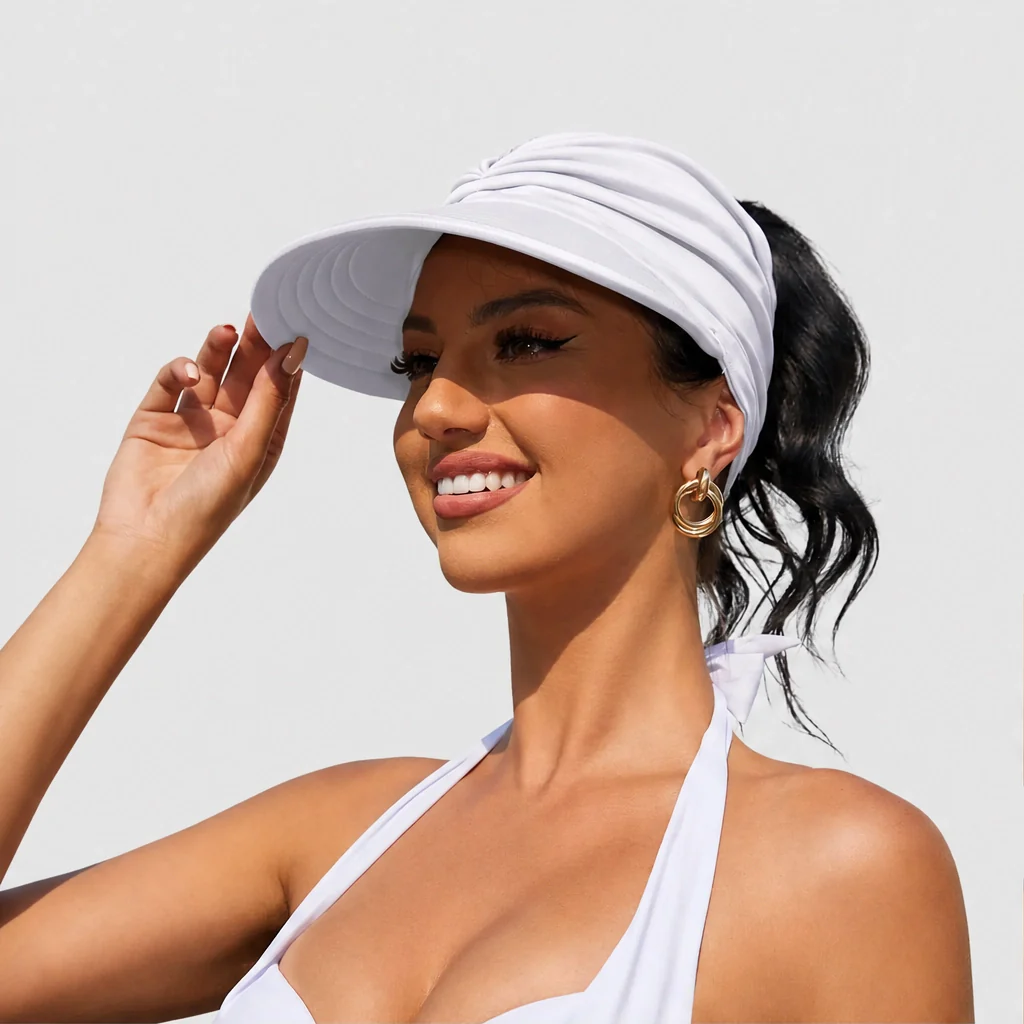 Solene™ – UPF 50+ Wide-Brim Scarf-Wrap Ponytail Sun Visor + 50% OFF - Image 14