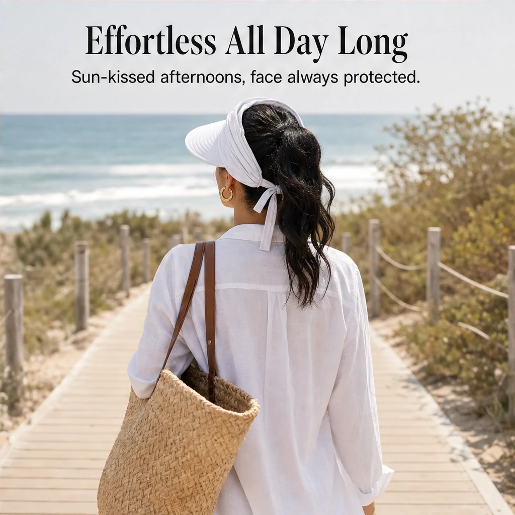 Solene™ – UPF 50+ Wide-Brim Scarf-Wrap Ponytail Sun Visor + 50% OFF - Image 5