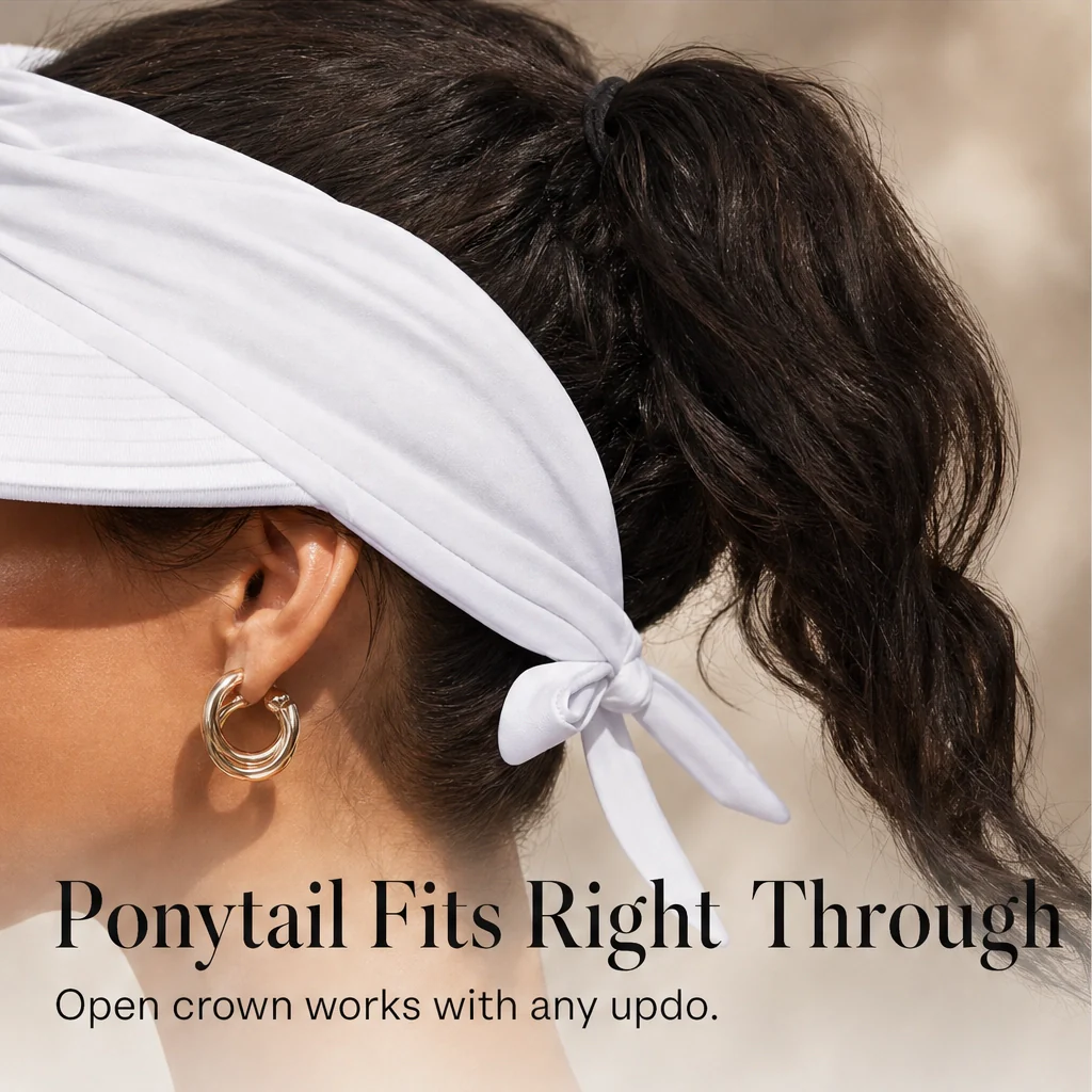 Solene™ – UPF 50+ Wide-Brim Scarf-Wrap Ponytail Sun Visor + 50% OFF - Image 6