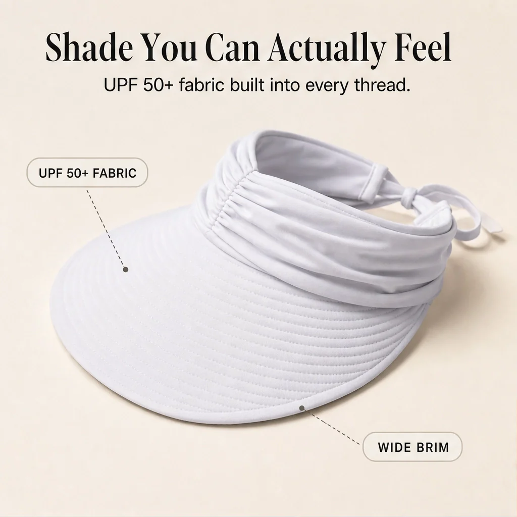 Solene™ – UPF 50+ Wide-Brim Scarf-Wrap Ponytail Sun Visor + 50% OFF - Image 9