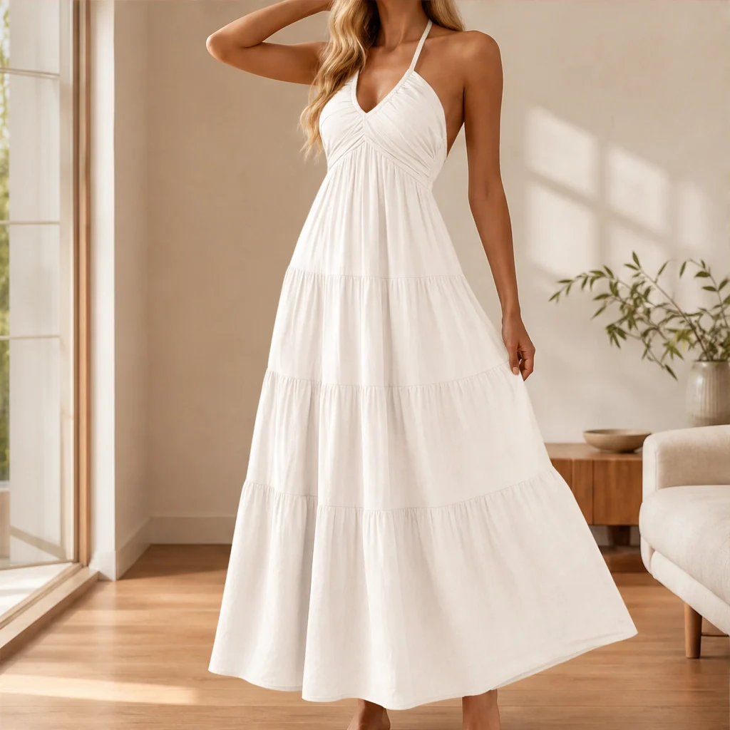 Sundara™ – Flowing Halter Backless Tiered Resort Maxi Dress + 50% OFF - Image 13