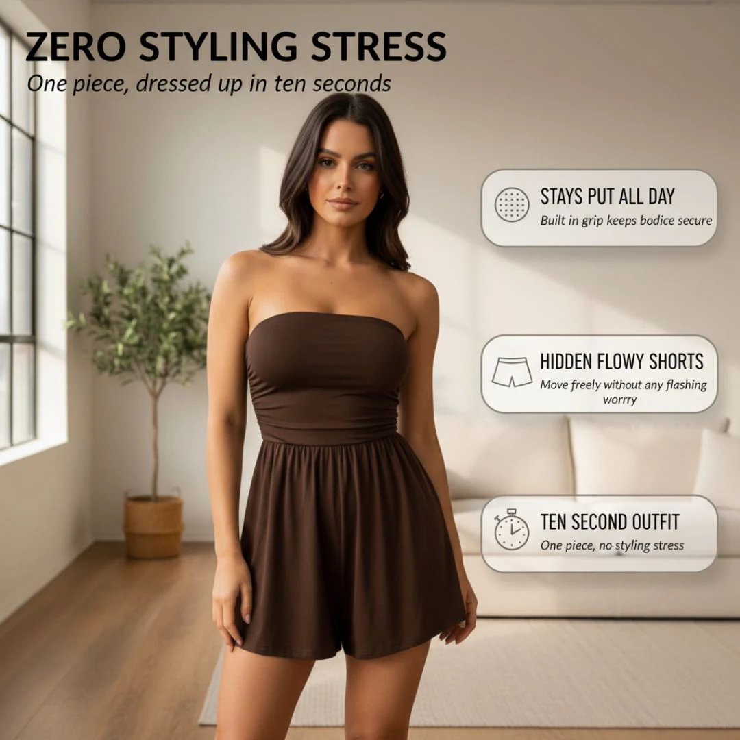 Sway™ – Strapless Ruched Bodice Flowy-Short Romper for Women + 50% OFF - Image 4