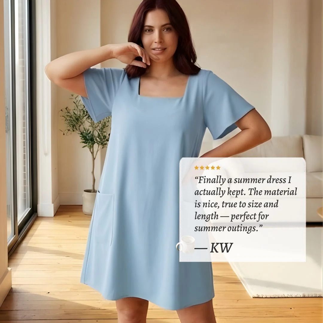 SwayForm™ – Square Neck Loose Fit Short Sleeve Mini Dress with Pockets + 50% OFF - Image 6