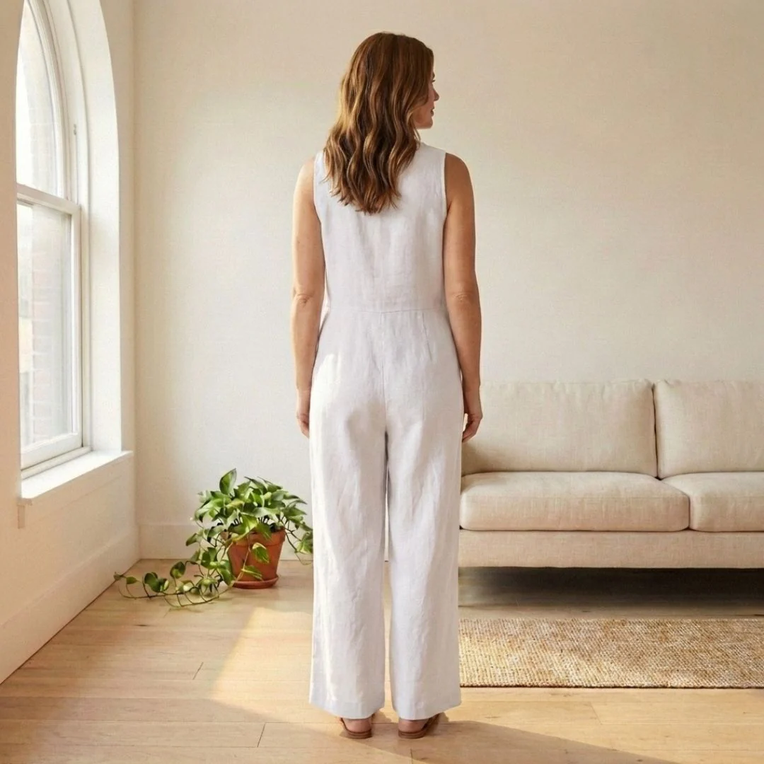 Terraveil™ – Embroidered V-Neck Cotton-Linen Wide-Leg Jumpsuit + 50% OFF - Image 3