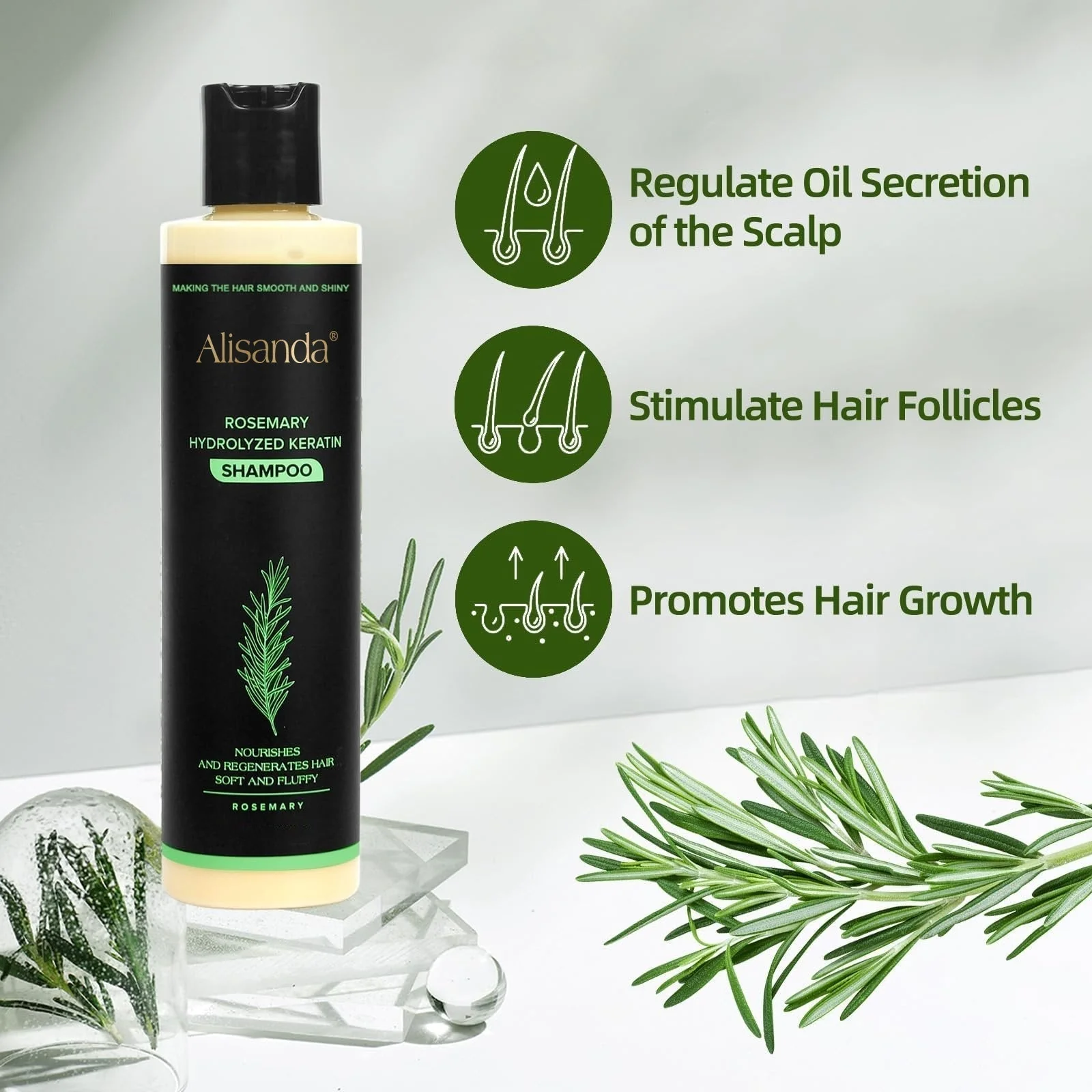 The AuraRoot Rosemary Shampoo - Organic Hair Growth, Hydrolyzed Keratin, and Thickening Formula +  50% OFF - Image 3