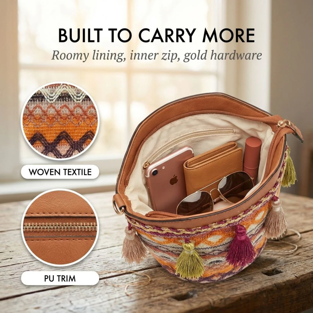 Threadwell™ – Woven Saddle Blanket Boho Tassel Crossbody Bag + 50% OFF - Image 3