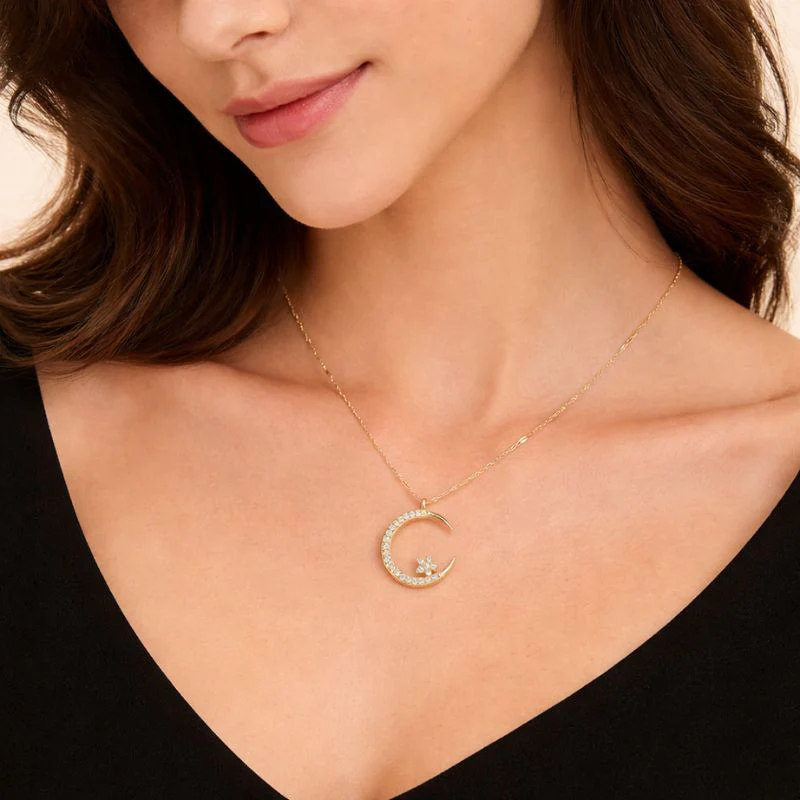 Veilune™ – CZ Crescent Moon & Star Pendant Necklace | Gold & Silver + 1+1 FREE - Image 2