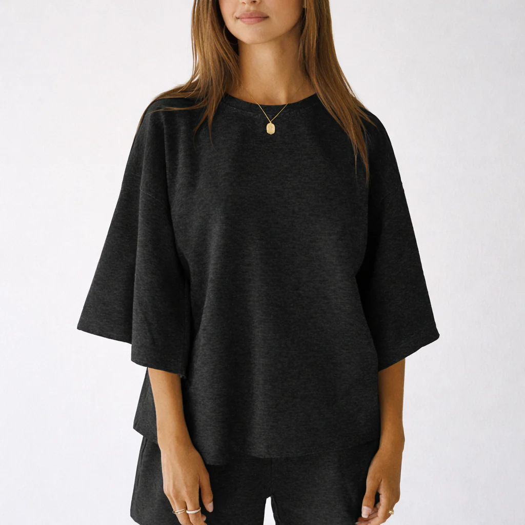 Veluna™ – Soft Oversized 3/4 Sleeve Top & Elastic Waist Shorts Lounge Set + 50% OFF