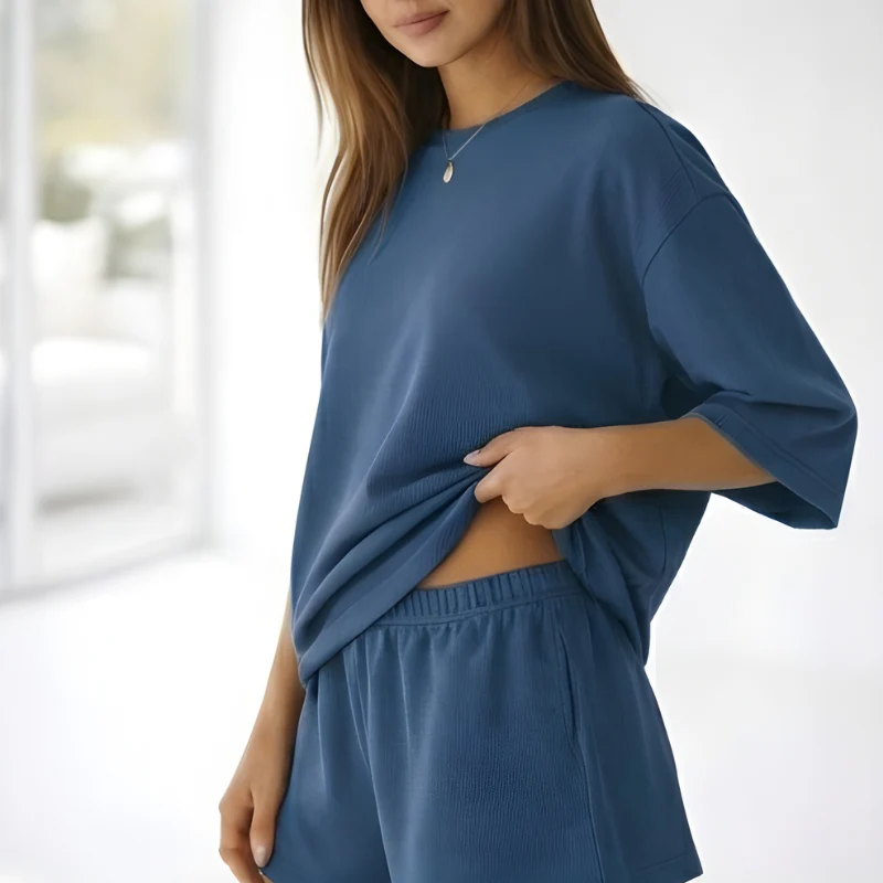Veluna™ – Soft Oversized 3/4 Sleeve Top & Elastic Waist Shorts Lounge Set + 50% OFF - Image 12