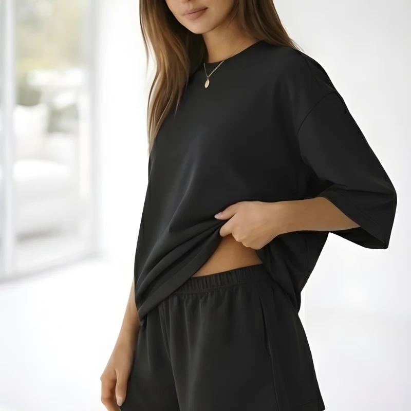 Veluna™ – Soft Oversized 3/4 Sleeve Top & Elastic Waist Shorts Lounge Set + 50% OFF - Image 7