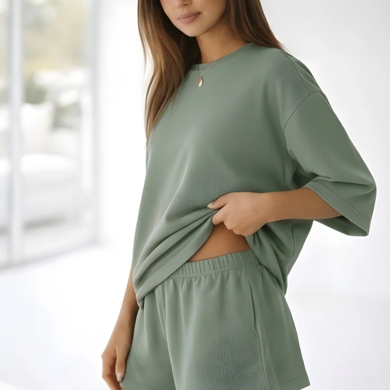 Veluna™ – Soft Oversized 3/4 Sleeve Top & Elastic Waist Shorts Lounge Set + 50% OFF - Image 8