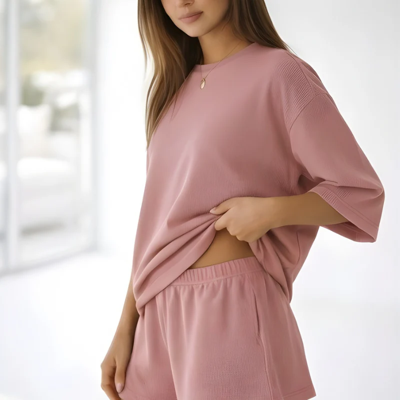 Veluna™ – Soft Oversized 3/4 Sleeve Top & Elastic Waist Shorts Lounge Set + 50% OFF - Image 9