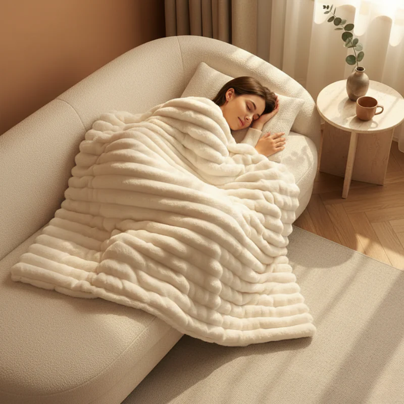 Veluna™ – Ultra-Soft Ribbed Plush Throw Blanket + 50% OFF