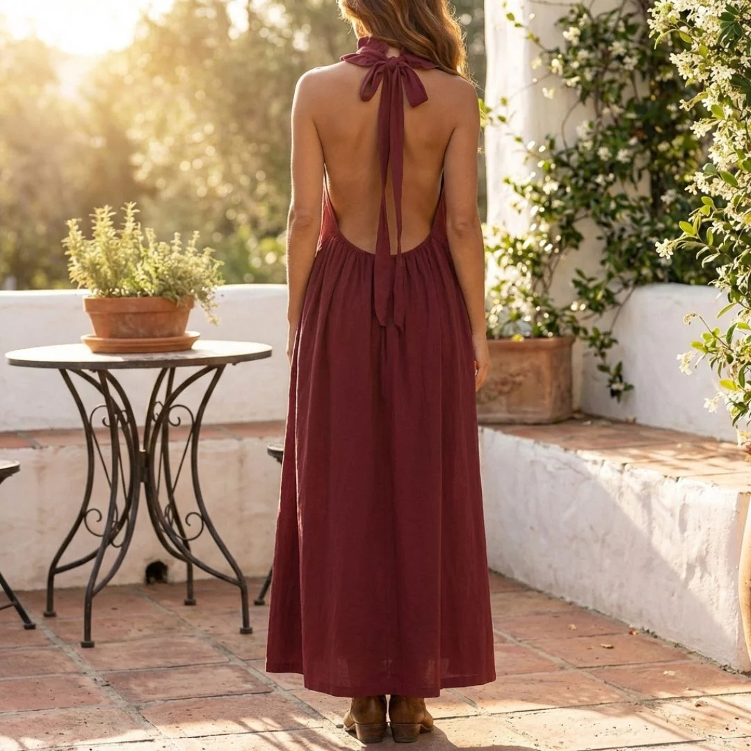 Velune⢠ā Ruffle Halter Deep V Maxi Dress with Pockets + 50% OFF - Image 3