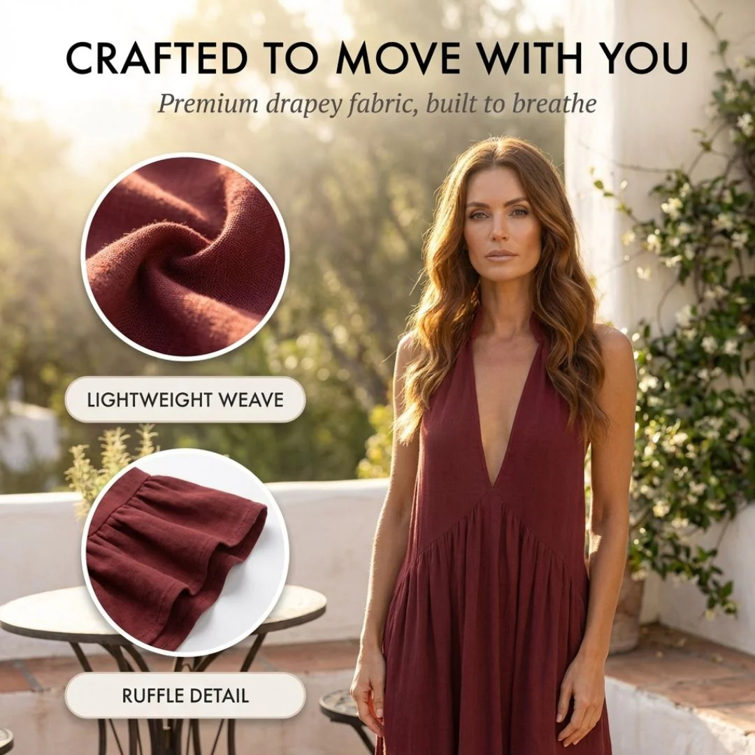 Velune⢠ā Ruffle Halter Deep V Maxi Dress with Pockets + 50% OFF - Image 5