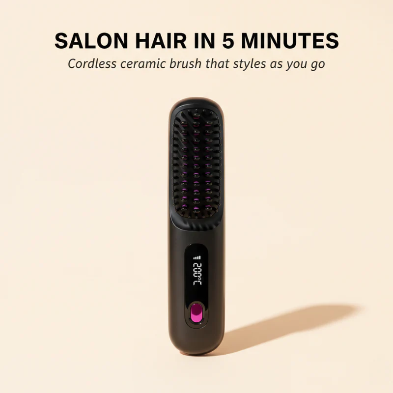 Velura™ – Cordless Ceramic Heated Hair Straightener Brush + 50% OFF