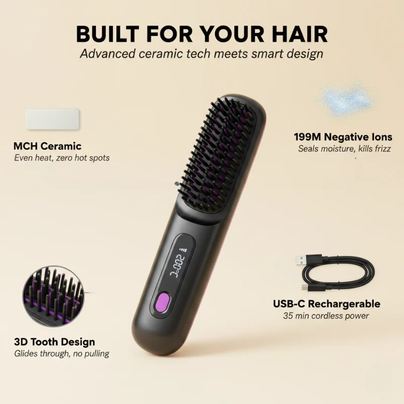 Velura™ – Cordless Ceramic Heated Hair Straightener Brush + 50% OFF - Image 3