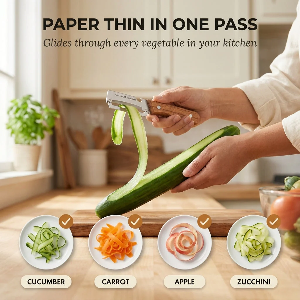 Whetstone™ – Stainless Steel Multi-Use Peeler with Wooden Handle & Built-In Bottle Opener + 50% OFF - Image 3