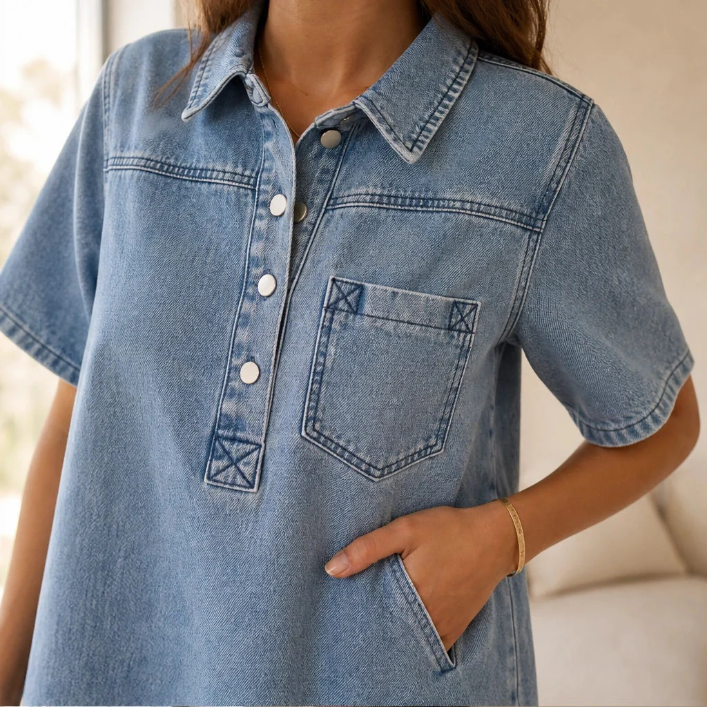 Willowen™ – Flowy Half-Button Denim Shirt Mini Dress with Pockets + 50% OFF - Image 12
